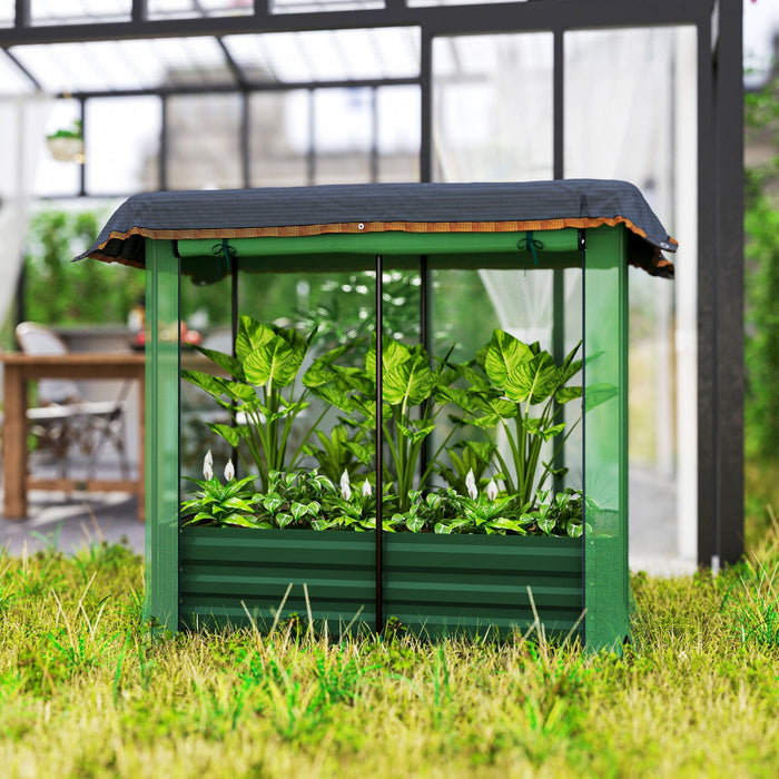 Outsunny Galvanized Raised Garden Bed With Crop Cage And Shade Cloth Green