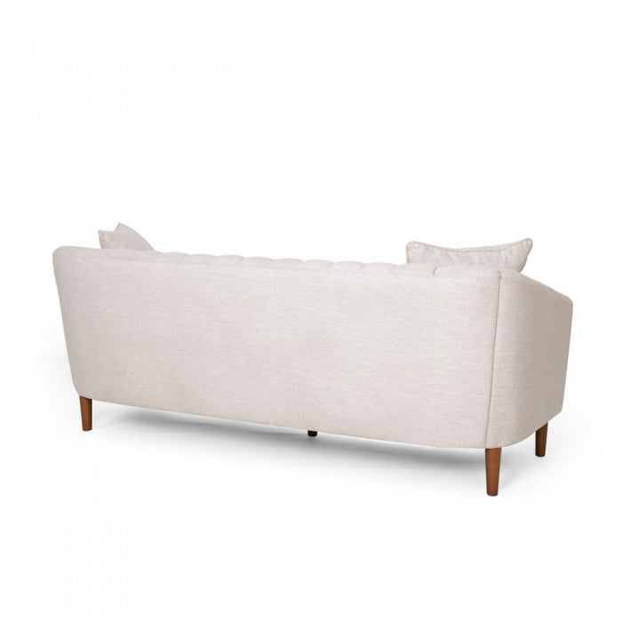 Taylor 84.5\" Linen-look Fabric Condo Size Sofa With Wood Legs - Beige White 