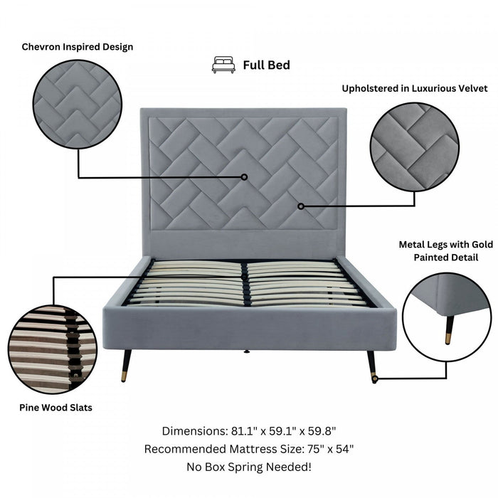 Crosby Modern Upholstered Velvet Full Bed in Gray 