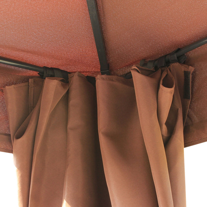Outsunny 10x13ft Garden Gazebo Double-tiered With Curtain Outdoor Shelter Backyard Canopy Coffee