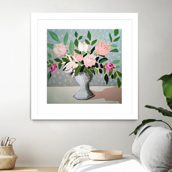\"Spring Florals 1\" Matted and Framed White 30x30 Wall Art