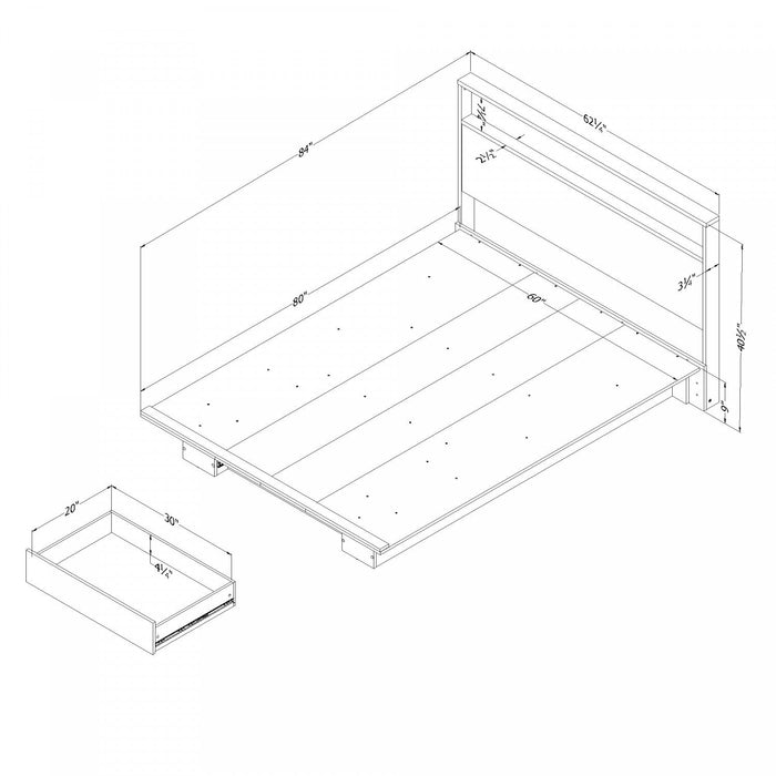 Cavalleri Platform Bed And Headboard Set Nordik Oak - South Shore Queen Bed