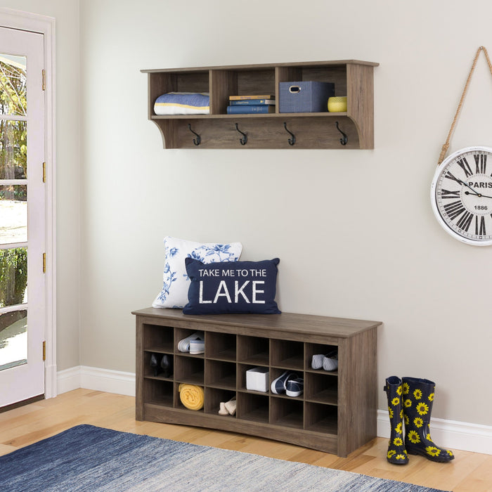 Eighteen Pair Shoe Storage Cubby Bench - Drifted Grey