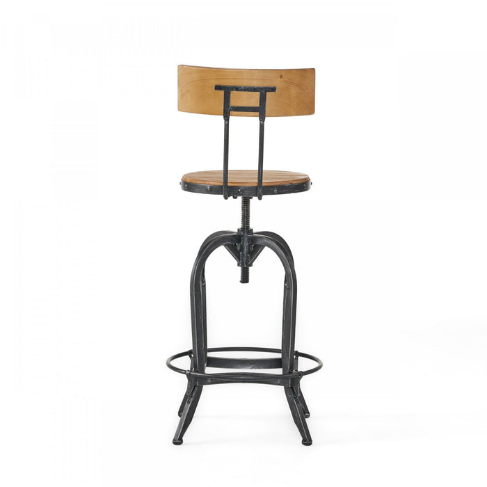 Milo Barstool With Adjustable Height, Fir Wood Seat, Metal Frame - Natural 