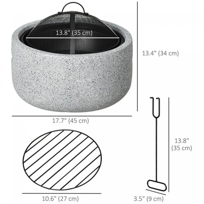 Outsunny 18\" Round Outdoor Fire Pit With Screen, Poker, Wood-burning, Grey