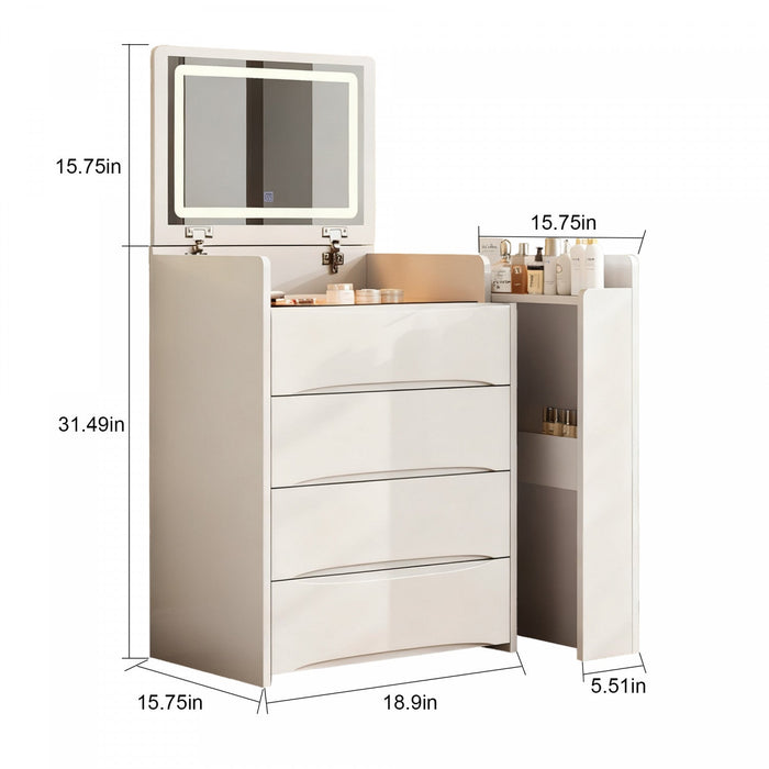 Sophia 3-in-1 Flip Mirror Vanity Table Set with LED Lights and Storage,White Mirror Cabinet  