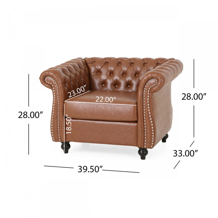 Gibbon Comfy Faux Leather Upholstery Arm Chair With Tufted Back,brown Accent Chair 