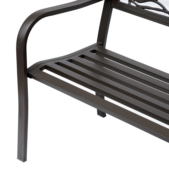 Outsunny 50" Outdoor Metal Garden Bench With Vintage Bird Pattern, Brown
