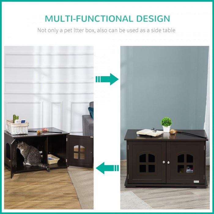 Pawhut Cat Litter Box Enclosure Hidden Cat Furniture Cabinet Indoor Cat Washroom Double-door Nightst