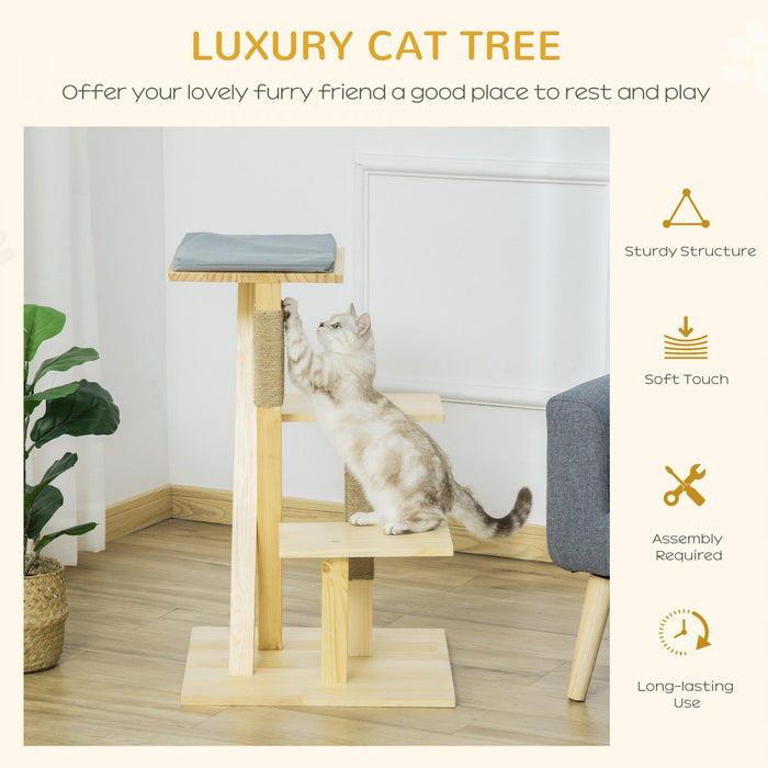 Pawhut 31\" Cat Tree Kitty Activity Center Pinewood Cat Climbing Toy Indoor Outdoor Pet Furniture Wit