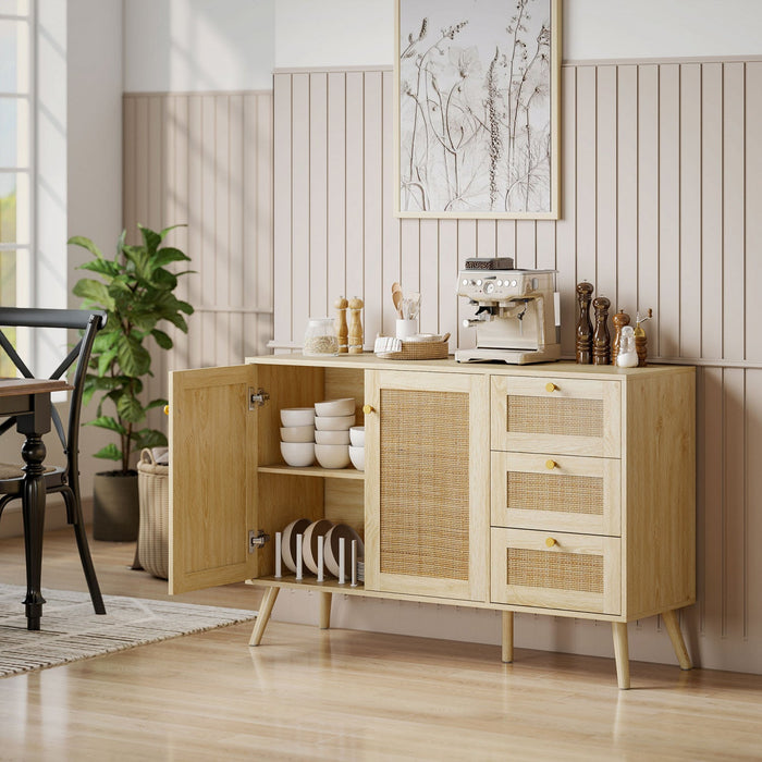 HOMCOM 47" Rattan Sideboard Buffet Cabinet with Soft-Close Doors, Natural