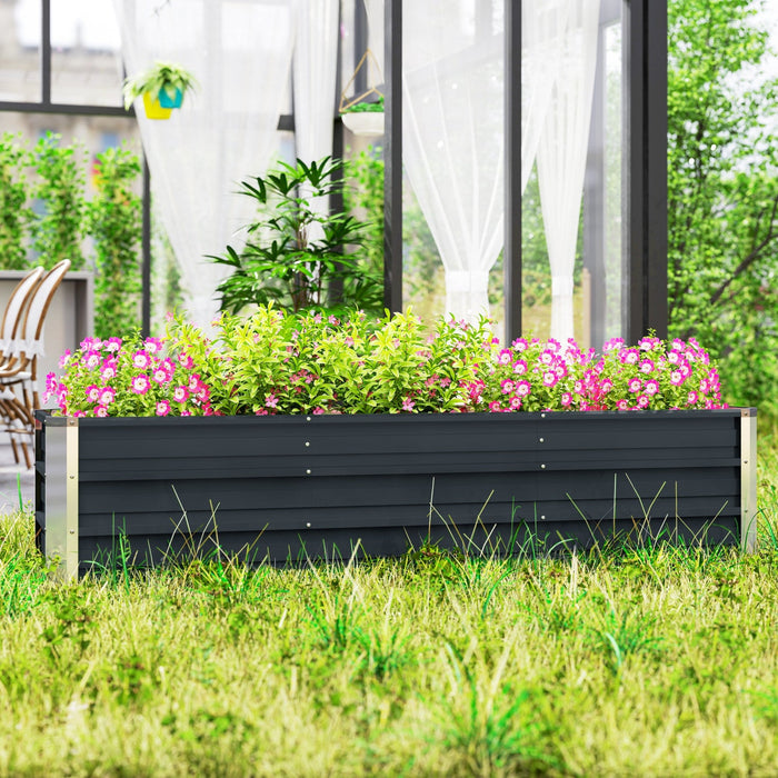 Outsunny 6' x 1.5' x 1.3' Galvanized Raised Garden Bed, Elevated Large Metal Planter Box w/ Install Gloves for Backyard, Patio to Grow Vegetables, Herbs, and Flowers, Dark Grey