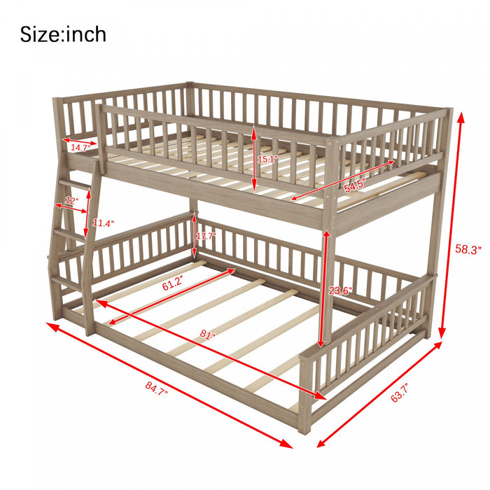Sabrina Full Xl Over Queen Solid Wood Convertible Design Bunk Bed With Ladder - Walnut 