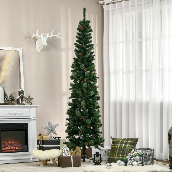 Homcom 7.5ft Artificial Pencil Christmas Tree With Pine Cones