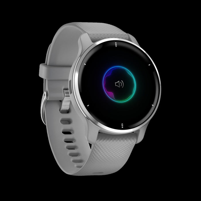 Garmin Venu® 2 Plu Smartwatch - Fitness Tracker, Silver Stainless Steel Bezel With Powder Gray Case