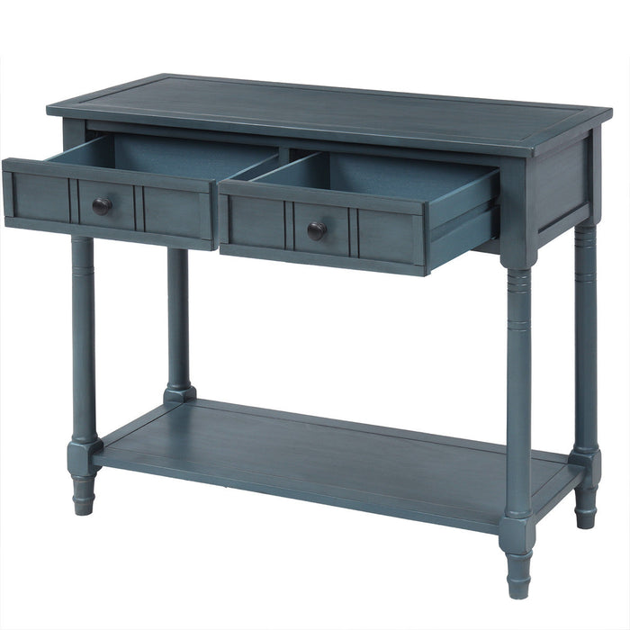 Jeremy Solid Wood Traditional Console Table With Drawers And Shelf - Navy 
