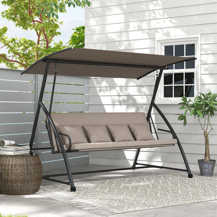 Outsunny 3 Seater Porch Swing Convertible Swing Chair Bed Cushioned Brown