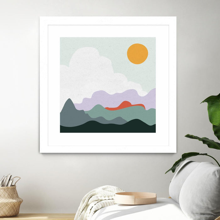\"Mountainous I\" Matted and Framed White 30x30 Wall Art