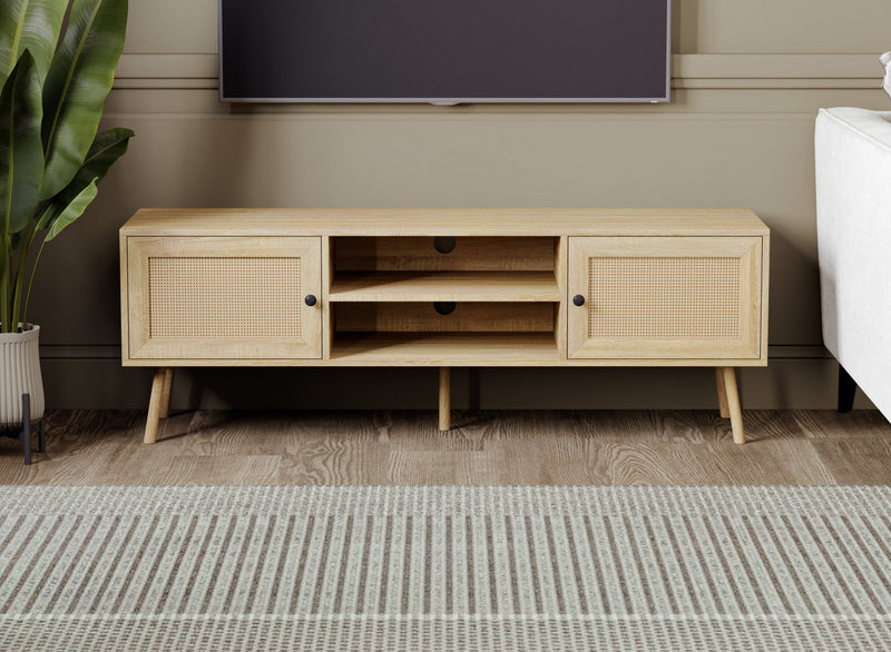 TV Stand With 2 Doors And 2 Shelves - Brown Natural Wood Look 