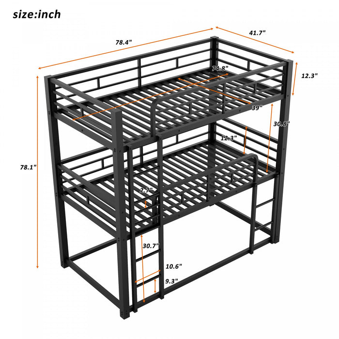 Jenny Twin Triple Space-saving Metal Bed With 3 Sleeping Levels - Black 