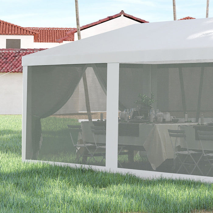 Outsunny 10' X 28' Party Tent Outdoor Canopy Garden Sun Shade With 8 Mosquito Mesh Netting And Zippe