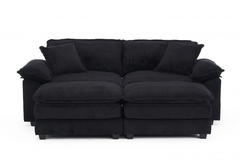 Liam 84.6\" Comfortable Cloud Modular Sofa with Corduroy Upholstered,Black  