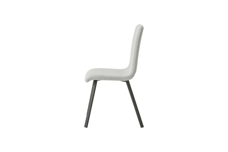 Modern Dining Chair With Light Grey Fabric Upholstery With Black Metal Base 