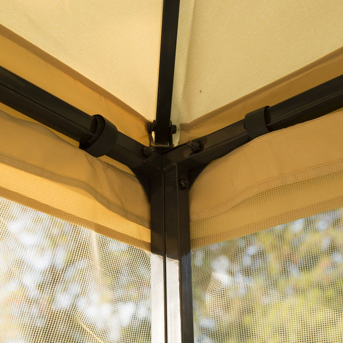 Outsunny 10'x10' Gazebo Canopy Outdoor Patio Sun Shelter Uv Protect W/ 2-tier Polyester Roof Curtain