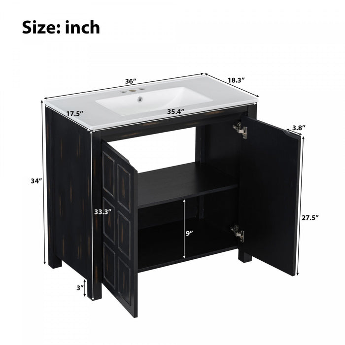 Laura 36\" Solid Wood Bathroom Vanity With Ceramic Sink,espresso Accent Cabinet 