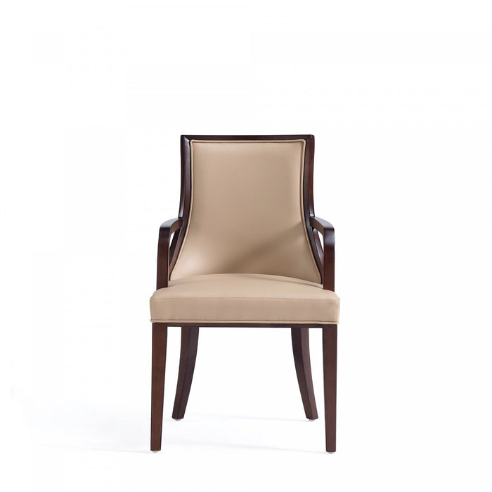 Grand Traditional Wood Upholstered Armchair in Tan - Set of 2 Dining Chair 