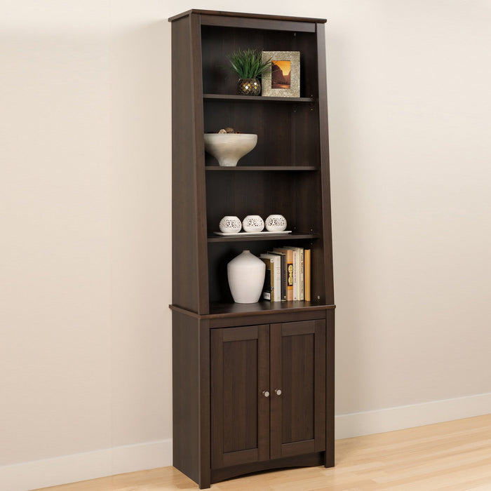 Tall Slant-Back Bookcase with Two Shaker Doors - Espresso