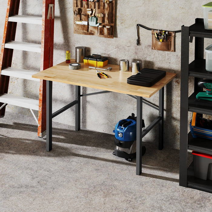 Homcom 46\" Work Bench Table Oak Wood Top, Heavy-duty Steel Work Table