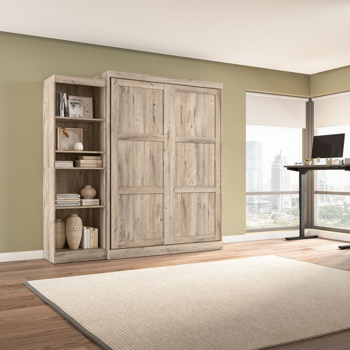 Bestar Pur Queen Murphy Shelving Unit 90-Inch Wall Bed - Rustic Brown