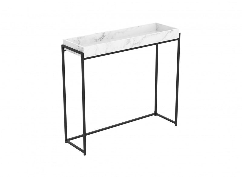 40” Modern Console Table With Sunkey Tray - Marble With Black Metal 