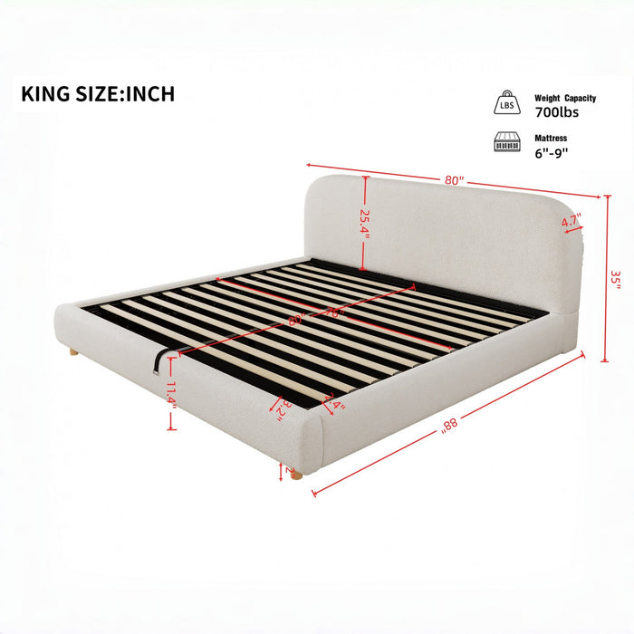 Laurel Ottoman Hydraulic Lift Storage Platform Bed with Boucle Upholstered and Hidden Under-White  