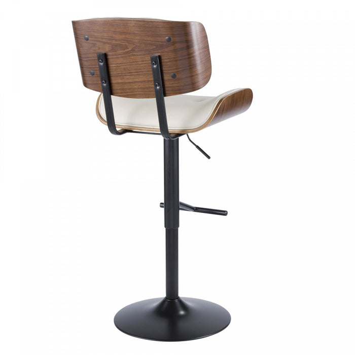 LumiSource Lombardi Faux Leather Mid-Century Modern Adjustable Barstool - Walnut/Cream
