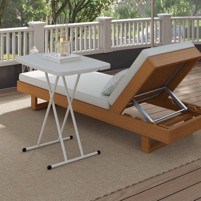 Outsunny Portable Patio Side Table, Adjustable Outdoor Side Table, White