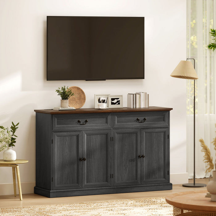 HOMCOM Buffet Cabinet with Charging Station, 55" Farmhouse Sideboard, Black