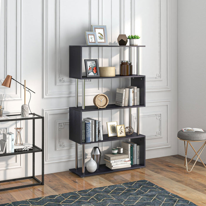 HOMCOM 5-Tiers Bookcase Z-Shape Storage Bookshelf Display with Metal Frame