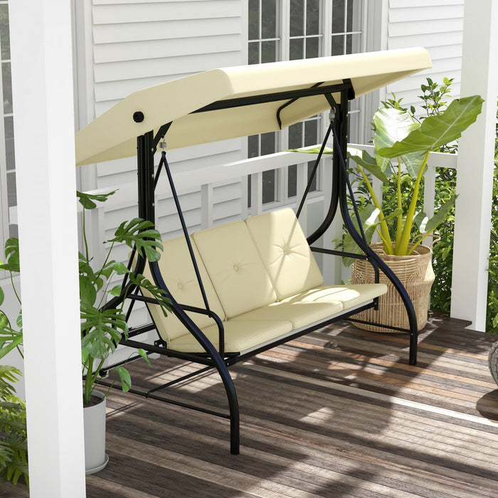 Outsunny 3 Seater Patio Swing Chair With Canopy Convertible Porch Swing Bed
