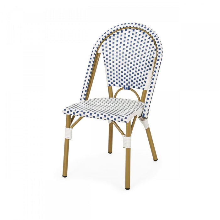 Julien Faux Ratten and Aluminum French Bistro Chairs, Set of 2 - Blue and White 