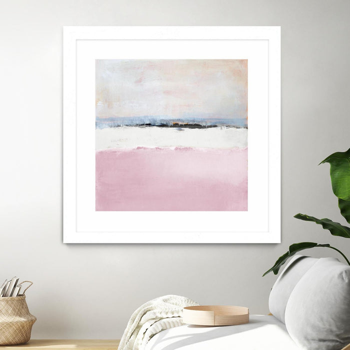 \"Pink Sea Abstract\" Matted and Framed White 30x30 Wall Art