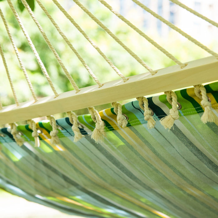 Outsunny 83\" Patio Double Hammock, Wide Outdoor Hammock Bed Striped Fits 2 People Sunbed Camping Han