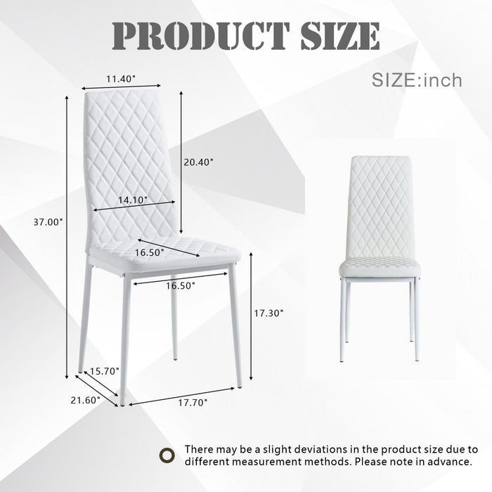 Ava Modern Diamond Grid Pattern Dining Chair Set (4-Pack) with Fireproof Leather and Metal Frame,White  