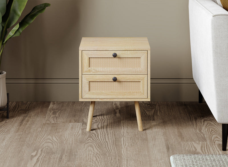 End Table With 2 Drawers - Natural Brown Wood Look 