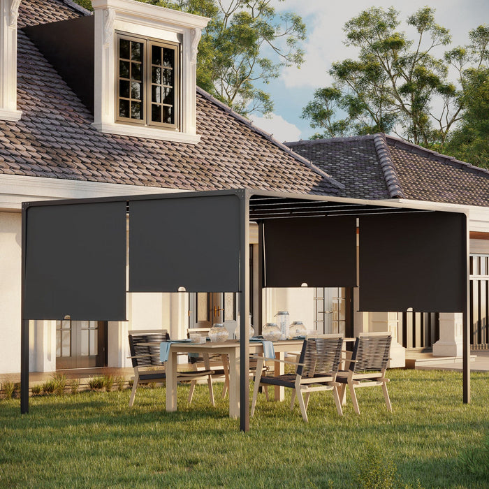 Outsunny 10'x13' Outdoor Pergola W/ LED Lights, Retractable Roof, Grey