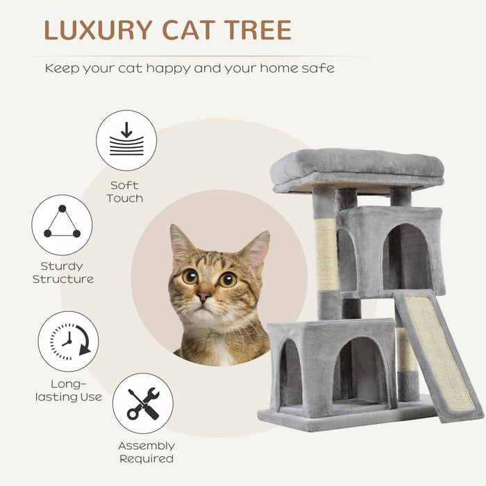 Pawhut Plush Cat Tree Tower Activity Center With Sisal Scratching Post Scratching Board Perch Condo,