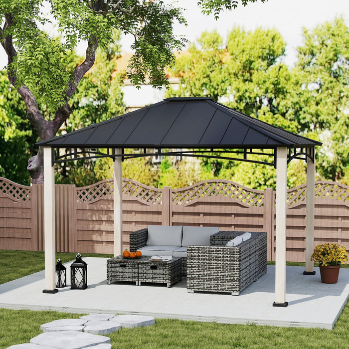 Outsunny 10' X 12' Hardtop Gazebo With Metal Roof, Wood Grain Frame