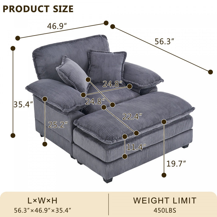 Liam 46.9\" Modern indoor corduroy sofa with 2 soft cushions ,White Sofa  