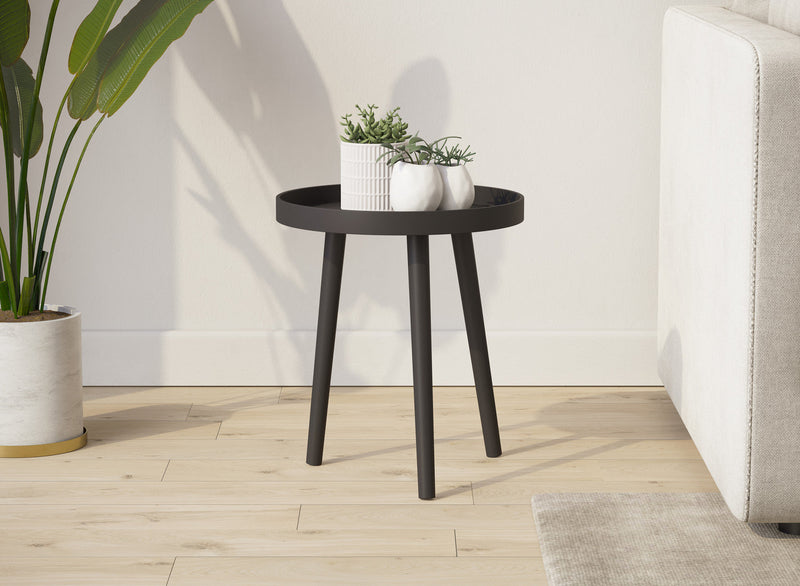 End Table With Black Pine Base - Black Round Shape Top 